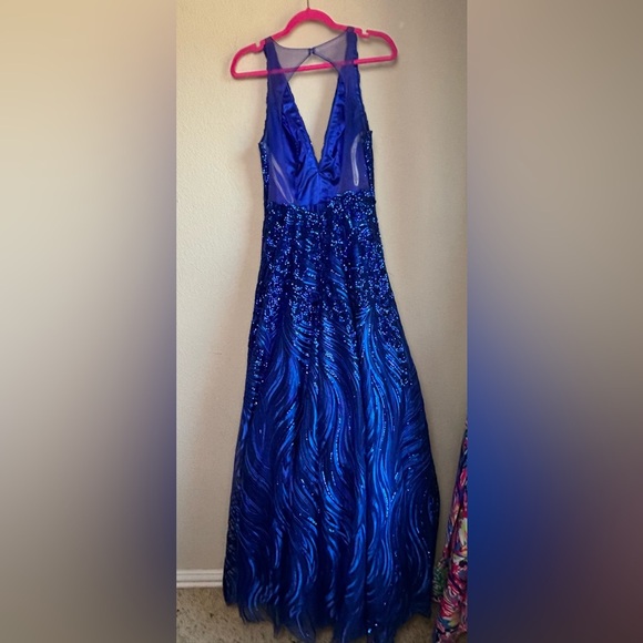 Jovani 60641 Royal Blue V-Neck Sequined Taffeta Ball Gown Prom Dress 8 - Picture 6 of 13
